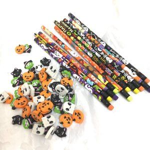 HALLOWEEN  Bundle Spooky Pencils & Erasers Unused Vintage